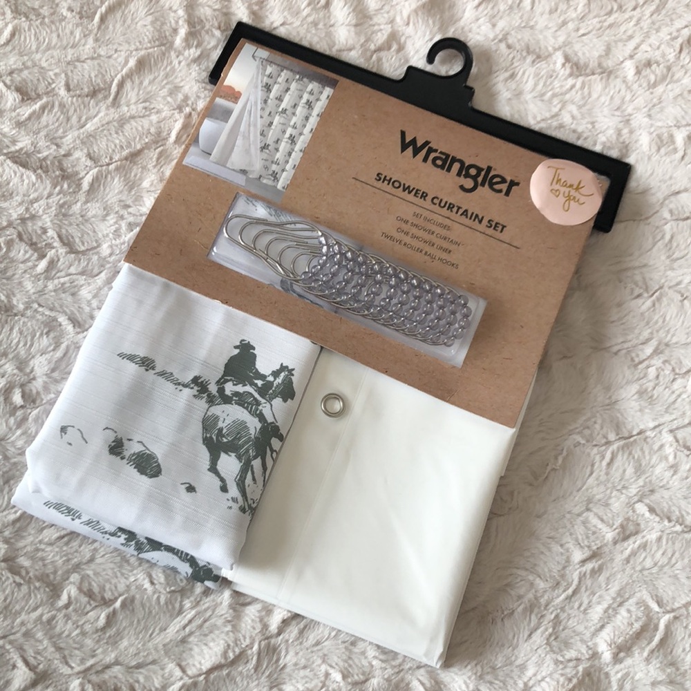 Wrangler White and Green Western COWBOY Rodeo Shower Curtain Set